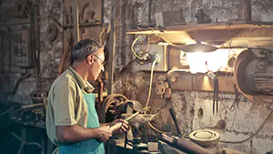 Mann bastelt an Lampen Mann bastelt an Lampen